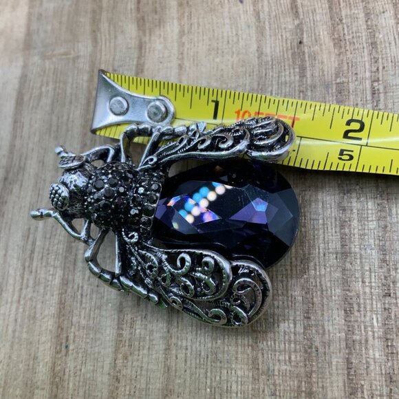 Cicada Beetle Rhinestone Victorian Style Purple Stone Brooch Pendant - Picture 7 of 7